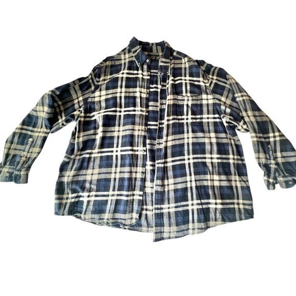 Faded Glory Mens 3XL Navy & Gray Plaid Flannel Shirt 100% Cotton READ - Picture 1 of 7